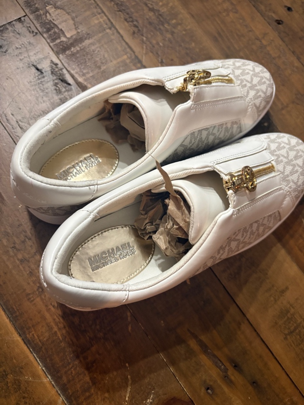Michael Kors Beige MK Monogram Zip Slip-On Sneakers - Picture 5 of 5